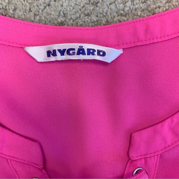 NYGARD neon pink roll tab long sleeve lace-up blouse Sz L - Picture 5 of 9